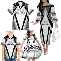 Custom Bula Fiji Football Family Matching Off The Shoulder Long Sleeve Dress and Hawaiian Shirt Go Champions LT05 - Polynesian Pride