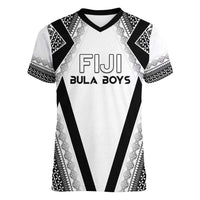 Custom Bula Fiji Football Women V-Neck T-Shirt Go Champions LT05 Female White - Polynesian Pride