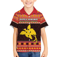 Papua New Guinea Christmas Family Matching Off The Shoulder Long Sleeve Dress and Hawaiian Shirt Santa Raggiana LT05 Son's Shirt Red - Polynesian Pride