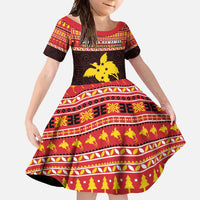 Papua New Guinea Christmas Family Matching Off Shoulder Maxi Dress and Hawaiian Shirt Santa Raggiana LT05 Daughter's Dress Red - Polynesian Pride