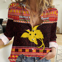 Papua New Guinea Christmas Women Casual Shirt Santa Raggiana LT05 Female Red - Polynesian Pride