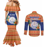 Marshall Islands Christmas Couples Matching Mermaid Dress and Long Sleeve Button Shirt Marshallese Seal Meddi Kirijmoj LT05 - Polynesian Pride