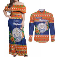 Marshall Islands Christmas Couples Matching Off Shoulder Maxi Dress and Long Sleeve Button Shirt Marshallese Seal Meddi Kirijmoj LT05 Orange - Polynesian Pride