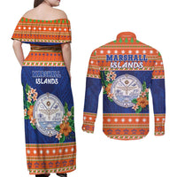 Marshall Islands Christmas Couples Matching Off Shoulder Maxi Dress and Long Sleeve Button Shirt Marshallese Seal Meddi Kirijmoj LT05 - Polynesian Pride