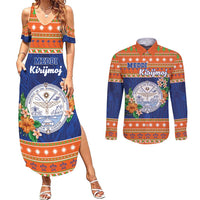 Marshall Islands Christmas Couples Matching Summer Maxi Dress and Long Sleeve Button Shirt Marshallese Seal Meddi Kirijmoj LT05 Orange - Polynesian Pride