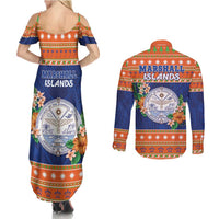 Marshall Islands Christmas Couples Matching Summer Maxi Dress and Long Sleeve Button Shirt Marshallese Seal Meddi Kirijmoj LT05 - Polynesian Pride