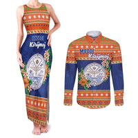 Marshall Islands Christmas Couples Matching Tank Maxi Dress and Long Sleeve Button Shirt Marshallese Seal Meddi Kirijmoj LT05 Orange - Polynesian Pride