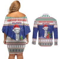 Northern Mariana Islands Christmas Couples Matching Off Shoulder Short Dress and Long Sleeve Button Shirt Poinsettia Filis Pasgua LT05 - Polynesian Pride