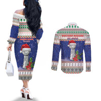 Northern Mariana Islands Christmas Couples Matching Off The Shoulder Long Sleeve Dress and Long Sleeve Button Shirt Poinsettia Filis Pasgua LT05 - Polynesian Pride