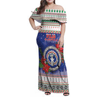 Northern Mariana Islands Christmas Family Matching Off Shoulder Maxi Dress and Hawaiian Shirt Poinsettia Filis Pasgua LT05 Mom's Dress Blue - Polynesian Pride