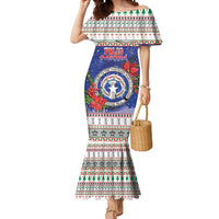 Northern Mariana Islands Christmas Mermaid Dress Poinsettia Filis Pasgua LT05 Women Blue - Polynesian Pride
