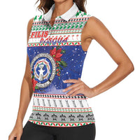 Northern Mariana Islands Christmas Women Sleeveless Polo Shirt Poinsettia Filis Pasgua LT05 - Polynesian Pride