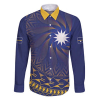 Nauru Angam Day Family Matching Tank Maxi Dress and Hawaiian Shirt Polynesian Tribal Pattern Unique Style LT05 Dad's Shirt - Long Sleeve Blue - Polynesian Pride