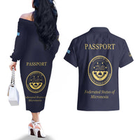 Personalised Federated States Of Micronesia Couples Matching Off The Shoulder Long Sleeve Dress and Hawaiian Shirt FSM Passport LT05 - Polynesian Pride