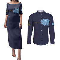 Personalised Federated States Of Micronesia Couples Matching Puletasi and Long Sleeve Button Shirt FSM Passport LT05 Navy - Polynesian Pride