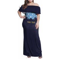 Personalised Federated States Of Micronesia Family Matching Off Shoulder Maxi Dress and Hawaiian Shirt FSM Passport LT05 Mom's Dress Navy - Polynesian Pride