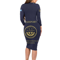 Personalised Federated States Of Micronesia Long Sleeve Bodycon Dress FSM Passport LT05 - Polynesian Pride