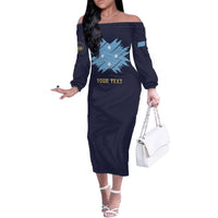 Personalised Federated States Of Micronesia Off The Shoulder Long Sleeve Dress FSM Passport LT05 Women Navy - Polynesian Pride