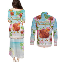 Hawaii Thanksgiving Couples Matching Puletasi Dress and Long Sleeve Button Shirt Funny Turkey Dabbing Dance LT05 - Polynesian Pride