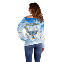 Polynesia Hanukkah Festival Off Shoulder Sweater With Menorah Polynesian Style LT05 - Polynesian Pride