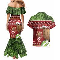 New Zealand Kiwi Christmas Couples Matching Mermaid Dress and Hawaiian Shirt Paua Shell Glitter Green LT05 - Polynesian Pride