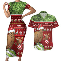 New Zealand Kiwi Christmas Couples Matching Short Sleeve Bodycon Dress and Hawaiian Shirt Paua Shell Glitter Green LT05 Red - Polynesian Pride