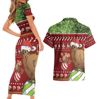 New Zealand Kiwi Christmas Couples Matching Short Sleeve Bodycon Dress and Hawaiian Shirt Paua Shell Glitter Green LT05 - Polynesian Pride