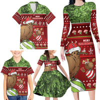 New Zealand Kiwi Christmas Family Matching Long Sleeve Bodycon Dress and Hawaiian Shirt Paua Shell Glitter Green LT05 - Polynesian Pride