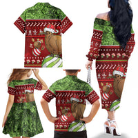New Zealand Kiwi Christmas Family Matching Off The Shoulder Long Sleeve Dress and Hawaiian Shirt Paua Shell Glitter Green LT05 - Polynesian Pride
