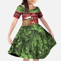 New Zealand Kiwi Christmas Family Matching Puletasi and Hawaiian Shirt Paua Shell Glitter Green LT05 Daughter's Dress Red - Polynesian Pride