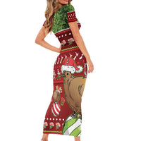 New Zealand Kiwi Christmas Family Matching Short Sleeve Bodycon Dress and Hawaiian Shirt Paua Shell Glitter Green LT05 - Polynesian Pride
