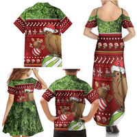 New Zealand Kiwi Christmas Family Matching Summer Maxi Dress and Hawaiian Shirt Paua Shell Glitter Green LT05 - Polynesian Pride