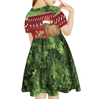 New Zealand Kiwi Christmas Kid Short Sleeve Dress Paua Shell Glitter Green LT05 - Polynesian Pride