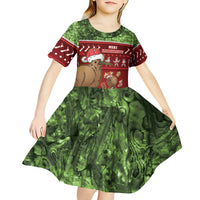 New Zealand Kiwi Christmas Kid Short Sleeve Dress Paua Shell Glitter Green LT05 - Polynesian Pride