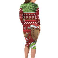 New Zealand Kiwi Christmas Long Sleeve Bodycon Dress Paua Shell Glitter Green LT05 - Polynesian Pride