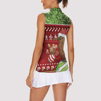 New Zealand Kiwi Christmas Women Sleeveless Polo Shirt Paua Shell Glitter Green LT05 - Polynesian Pride
