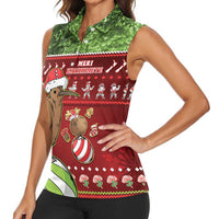 New Zealand Kiwi Christmas Women Sleeveless Polo Shirt Paua Shell Glitter Green LT05 - Polynesian Pride
