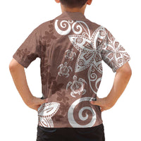 Polynesia Family Matching Off The Shoulder Long Sleeve Dress and Hawaiian Shirt Brown Tribal Turtle Floral Pattern LT05 - Polynesian Pride