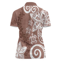 Polynesia Women Polo Shirt Brown Tribal Turtle Floral Pattern