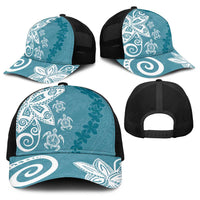 Polynesia Baseball Net Cap Hippie Blue Tribal Turtle Floral Pattern - Polynesian Pride