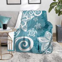 Polynesia Blanket Hippie Blue Tribal Turtle Floral Pattern
