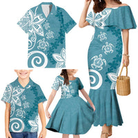 Polynesia Family Matching Mermaid Dress and Hawaiian Shirt Hippie Blue Tribal Turtle Floral Pattern LT05 - Polynesian Pride