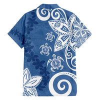 Polynesia Family Matching Off The Shoulder Long Sleeve Dress and Hawaiian Shirt Blue Tribal Turtle Floral Pattern LT05 - Polynesian Pride