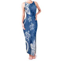 Polynesia Family Matching Tank Maxi Dress and Hawaiian Shirt Blue Tribal Turtle Floral Pattern