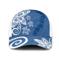 Polynesia Mesh Trucker Cap Blue Tribal Turtle Floral Pattern - Polynesian Pride
