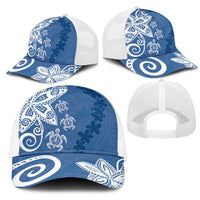 Polynesia Mesh Trucker Cap Blue Tribal Turtle Floral Pattern - Polynesian Pride