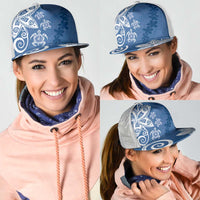Polynesia Mesh Trucker Cap Blue Tribal Turtle Floral Pattern - Polynesian Pride