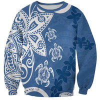 Polynesia Sweatshirt Blue Tribal Turtle Floral Pattern