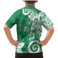Polynesia Family Matching Mermaid Dress and Hawaiian Shirt Green Tribal Turtle Floral Pattern LT05 - Polynesian Pride