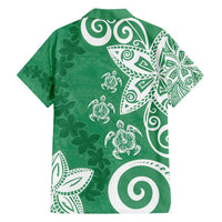 Polynesia Family Matching Off The Shoulder Long Sleeve Dress and Hawaiian Shirt Green Tribal Turtle Floral Pattern LT05 - Polynesian Pride